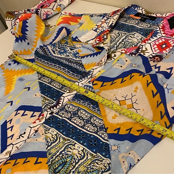 Caleoas Women’s M Tunic Top Shirt Mixed Pattern Button Up Pockets Boho - Picture 13 of 14